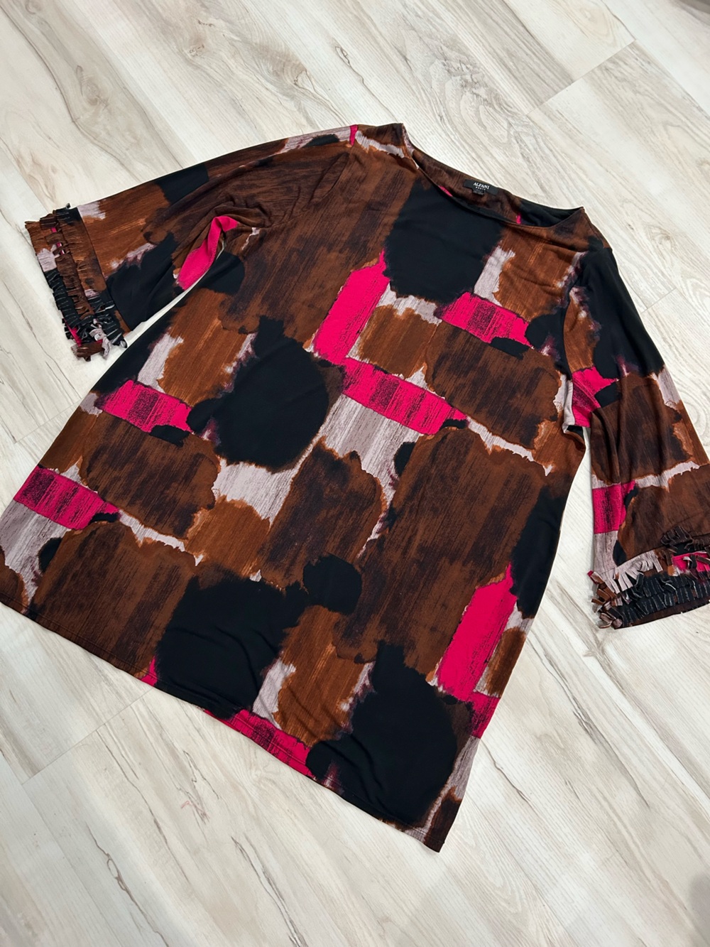 Alfani Abstract Brushstroke Tunic - Brown, Black & Pink